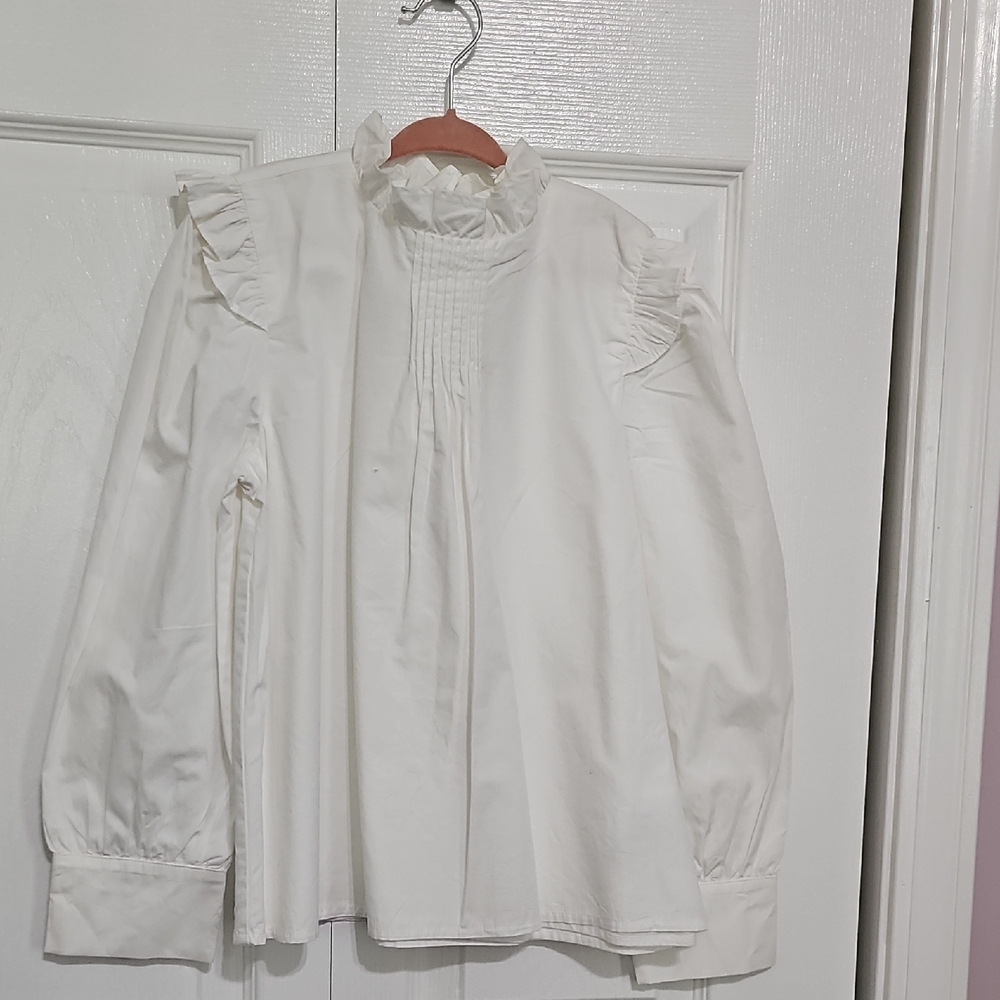White Ruffled Long Sleeve Blouse